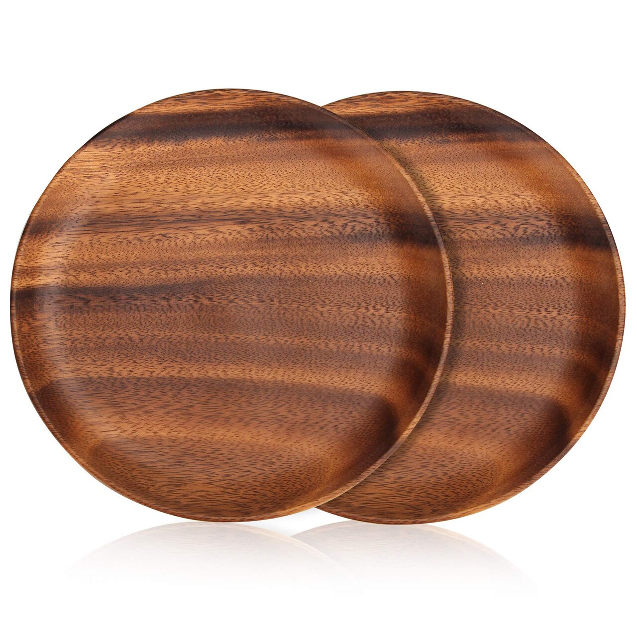 2 Pcs 10 Inch Acacia Wood Dinner Plates Set for Eating Wooden Round Charcuterie Boards Kitchen Serving Platters for Food Dishes Cheese Tray Dessert Salad Plate Wood Charger Plates Decorative Trays